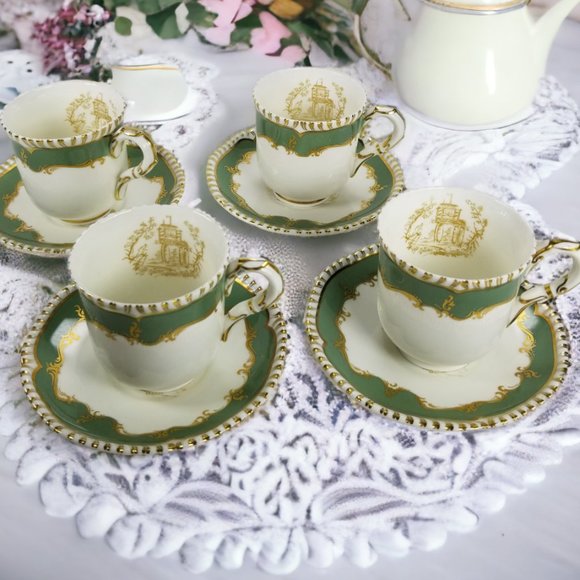 Espresso Coffee Antique Demi Cup Set English Bone China Royal Worcester Gift Set - Picture 3 of 15